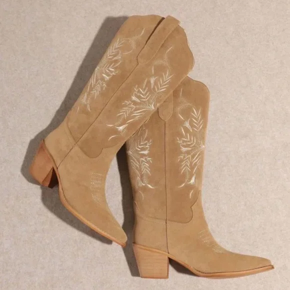 The Flora Taupe Suede Western Boots - Picture 3 of 7